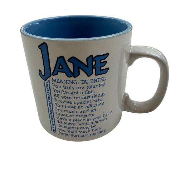 Papel VTG 1980's "Jane" Name Meaning Talented Poetry Coffee Tea Cocoa Mug